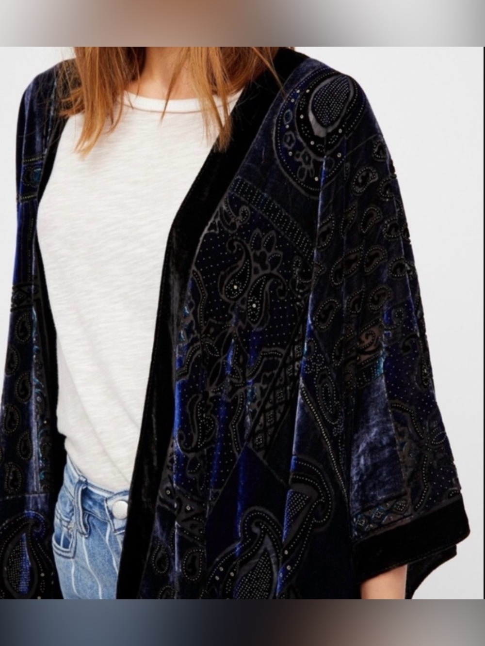 Free People Velvet Burnout Floral Kimono Stevie Nicks Dark Boho Festival Open - Picture 3 of 9